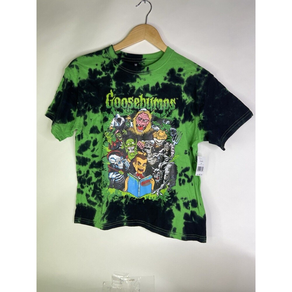 GOOSEBUMPS Green Black Tie Dye Crop Cropped Tee T-Shirt Top Womens Juniors M